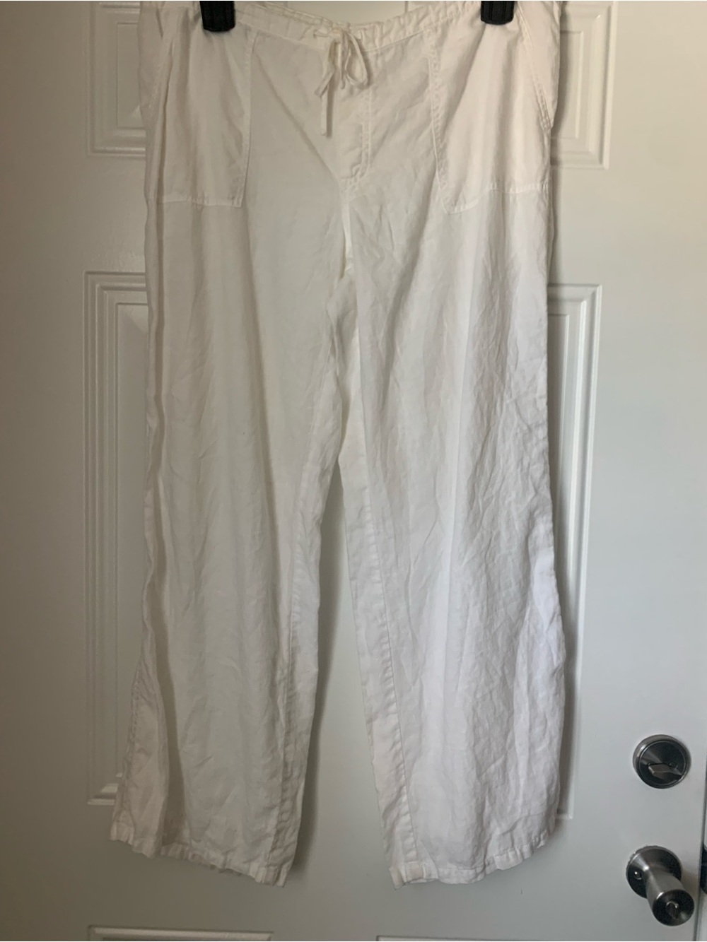 LONDONJEAN White Wide Leg Drawstring 100% Linen Pants Size L
